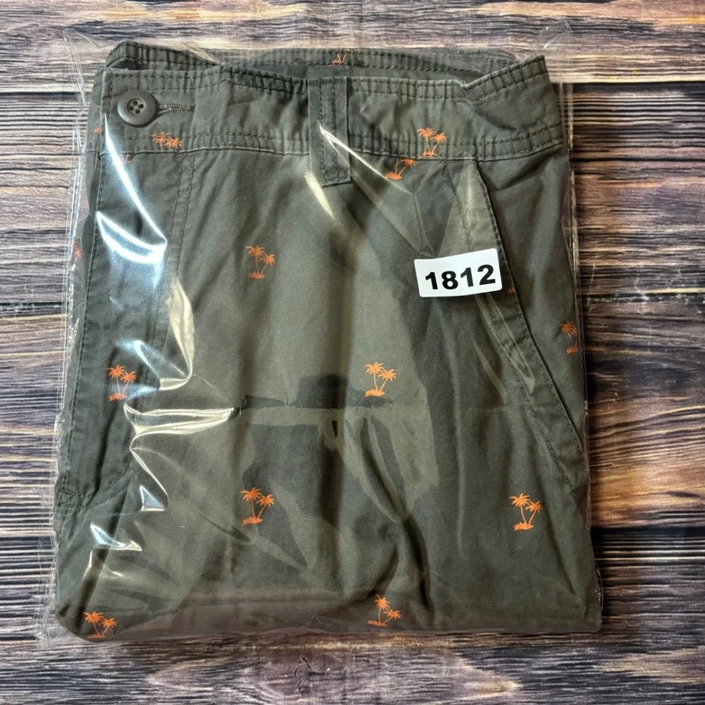 Cargo Supplies Mens Cotton Shorts Size 38 Olive Green Palm Tree Print Tropical